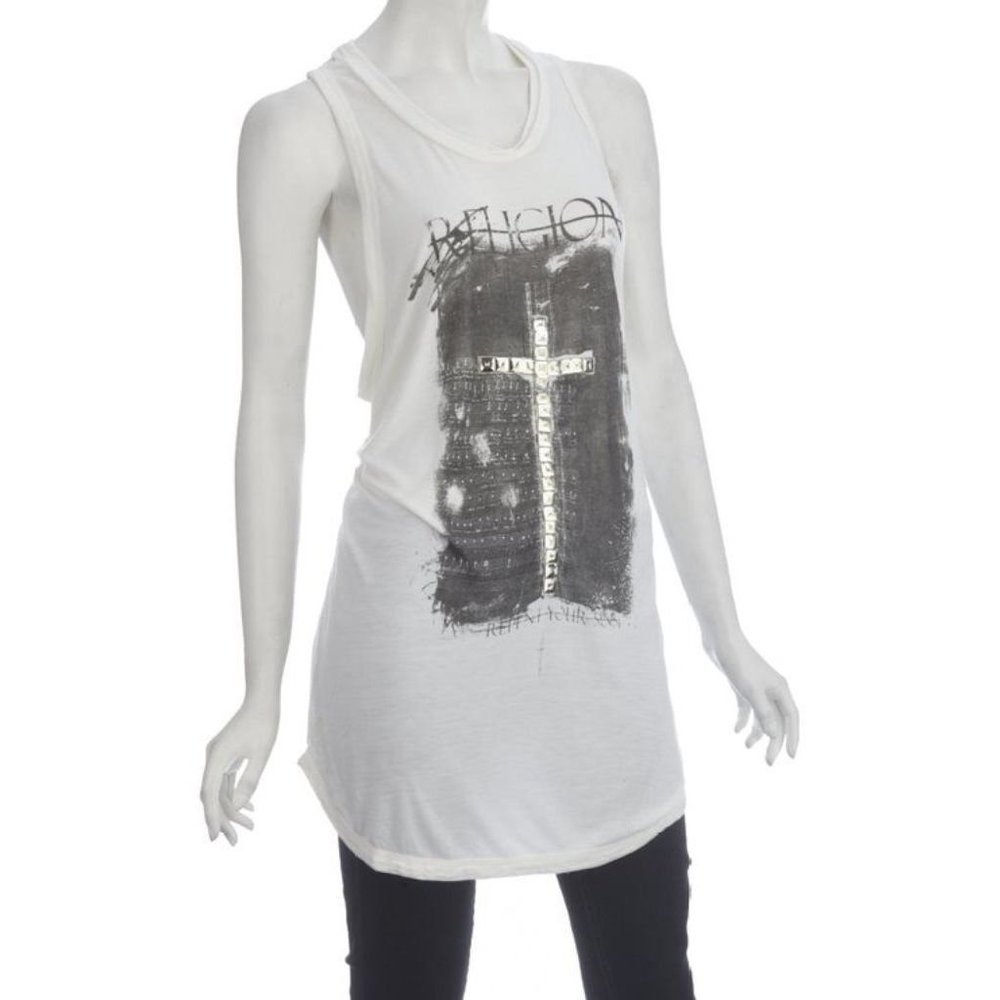 RELIGION CLOTHING Winter White STUDDED CROSS Top REPENT Your SINS ( M )